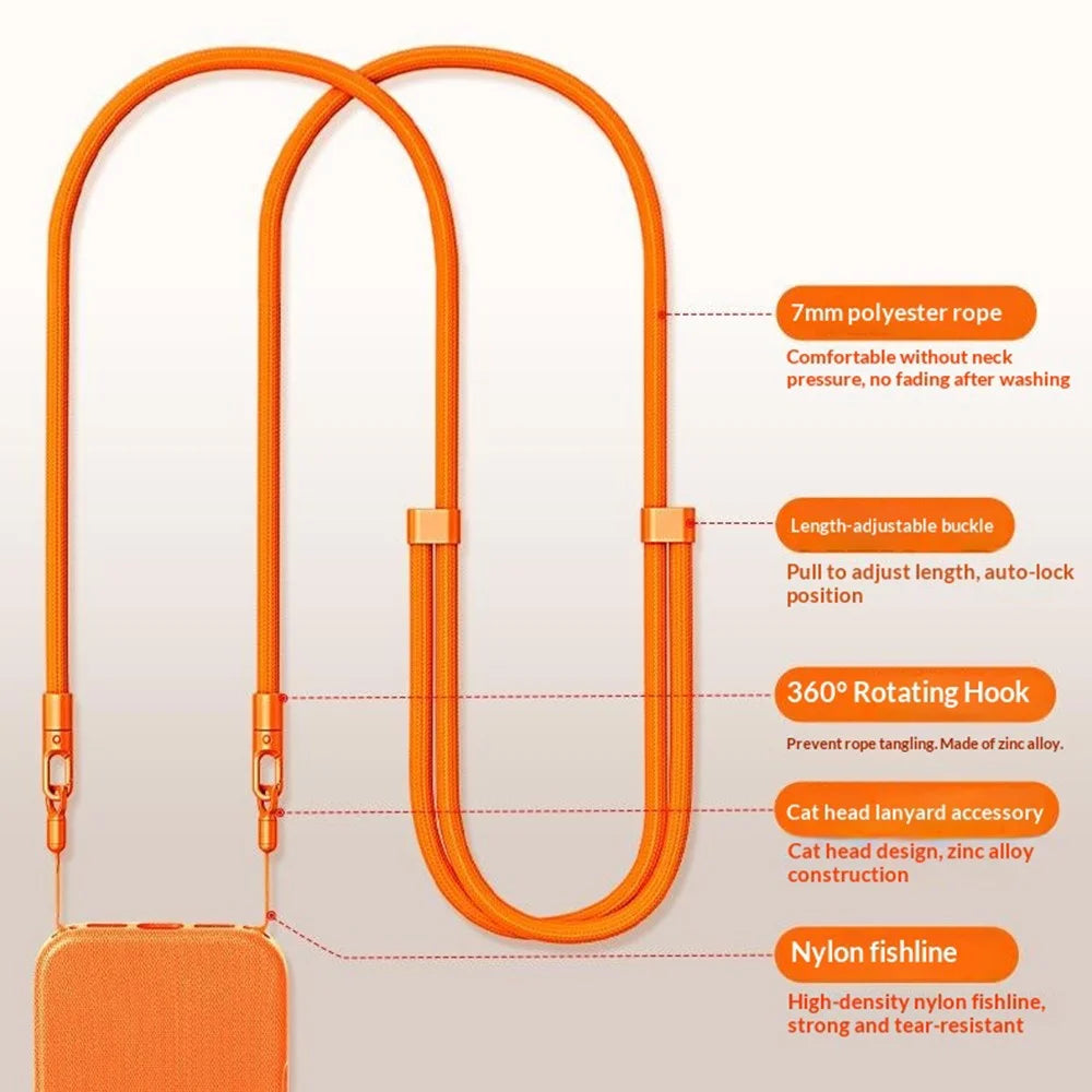For iPhone 17 Case Crossbody Strap Adjustable Neck Lanyard Dual Buckle Slim Hanging Rope - Orange - 6