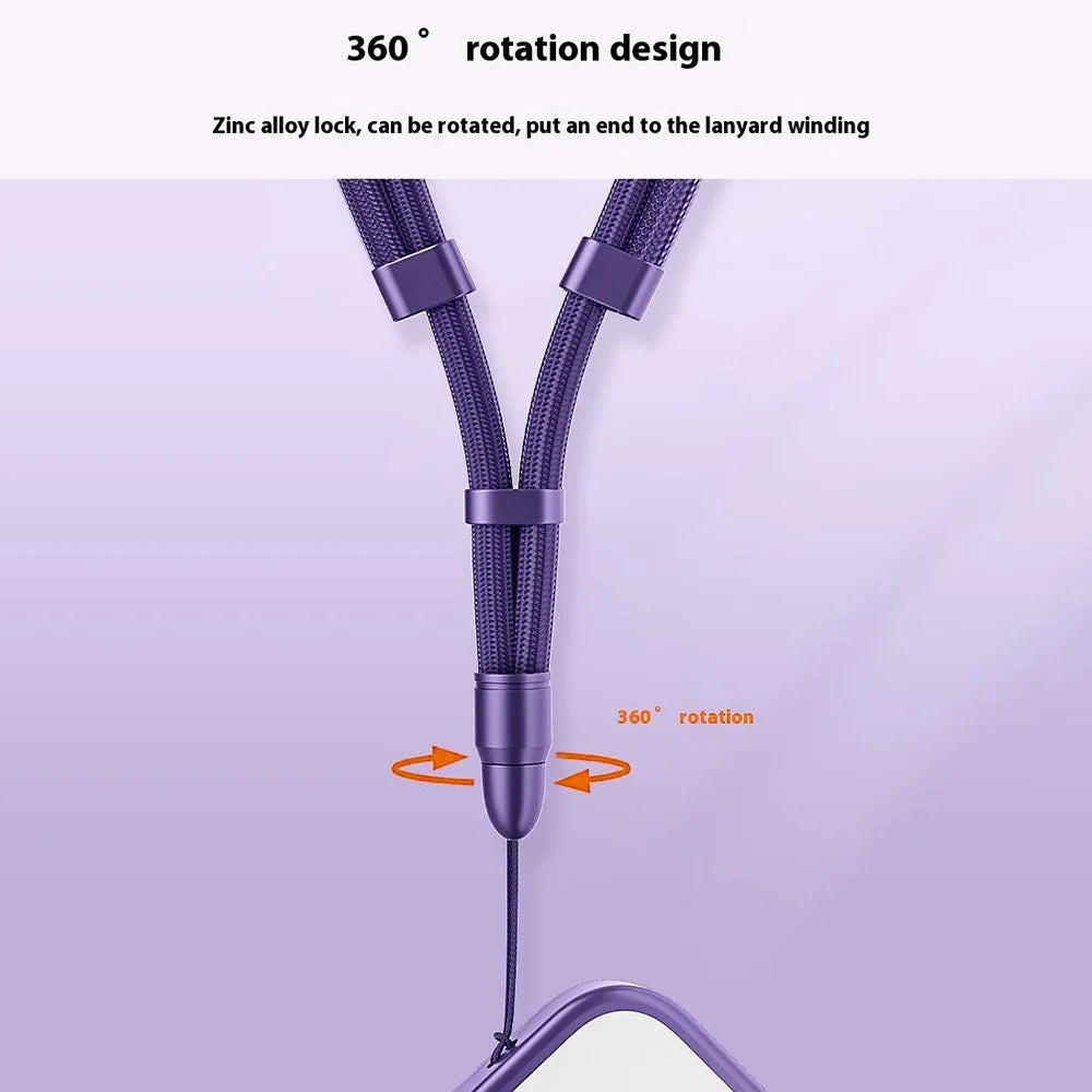 360 Degree Rotation Bullet Head Phone Lanyard 7mm Polyester Cord Adjustable Crossbody Strap for Cellphone - Black - 2