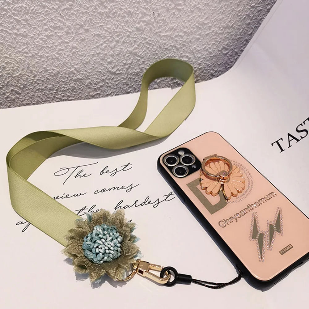 Cell Phone Lanyard Neck Strap Flower Decor Universal Lanyard Anti-lost Necklace Cord - Khaki - 3