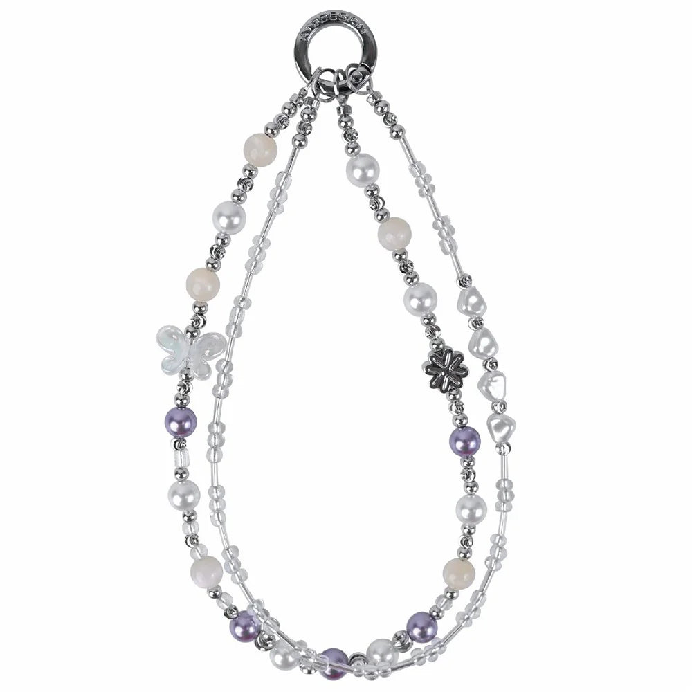 YUNSE SAB011 Double Layer Phone Chain Elegant Purple Crystal Pearl Lanyard 30-34cm Stylish Accessory - 1