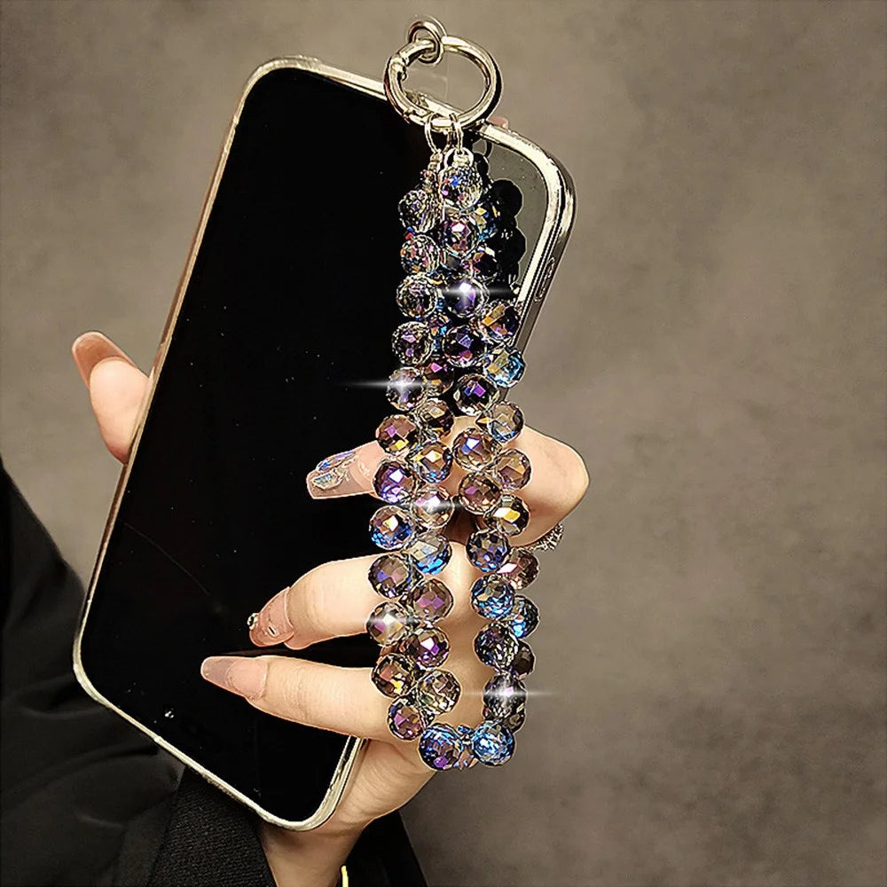 14cm Crystal Bead Phone Strap Chain Wrist Lanyard Keychain with Clear Tether Tab - Dark Purple - 3