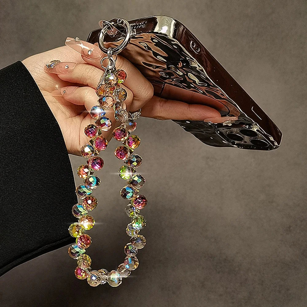 14cm Crystal Bead Phone Strap Chain Wrist Lanyard Keychain with Clear Tether Tab - Dark Purple - 7