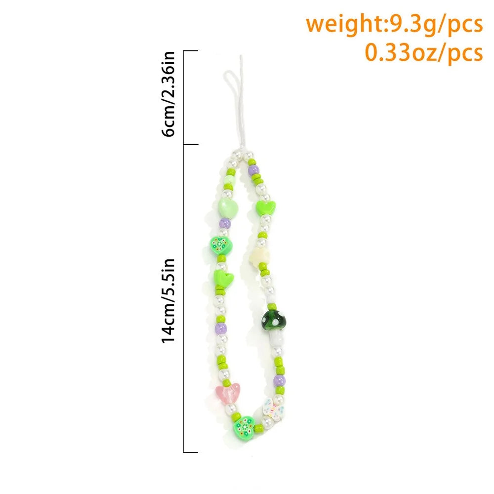 20cm Phone Lanyard Mushroom Pearl Tassel Design Acrylic Beaded Strap Wrist Chain Mobile Accessory - 0034 - 6