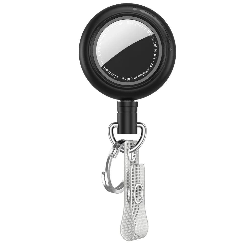 For AirTag / AirTag (2nd Generation) Protective Case Anti Scratch Silicone Cover with Retractable Cord and Belt Clip - Black - 1