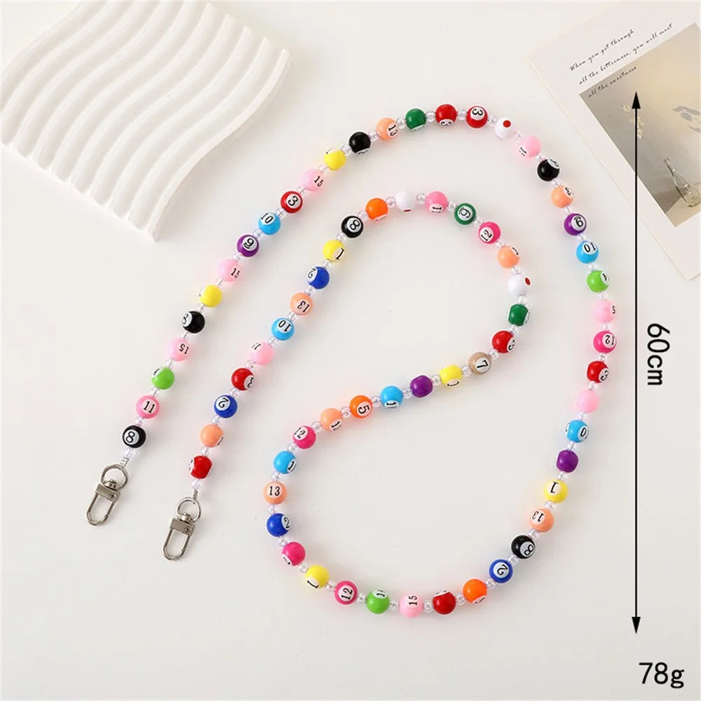 120cm Crossbody Lanyard Creative Billiard Ball Number Beaded Phone Charm Keychain Chain Strap - 2