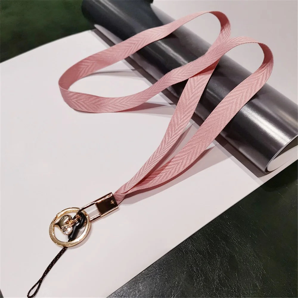 V Texture Detachable Keychain Rope Phone Neck Strap ID Card Holder Lanyard Cell Phone Strap - Pink - 2