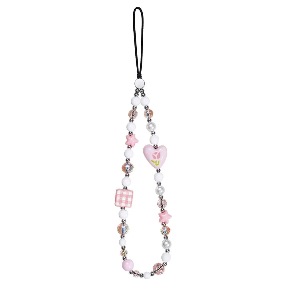 17cm Phone Charm Strap Pink Acrylic Pearl Phone Chain Anti-Loss Mobile Phone Lanyard Hanging Rope - 1