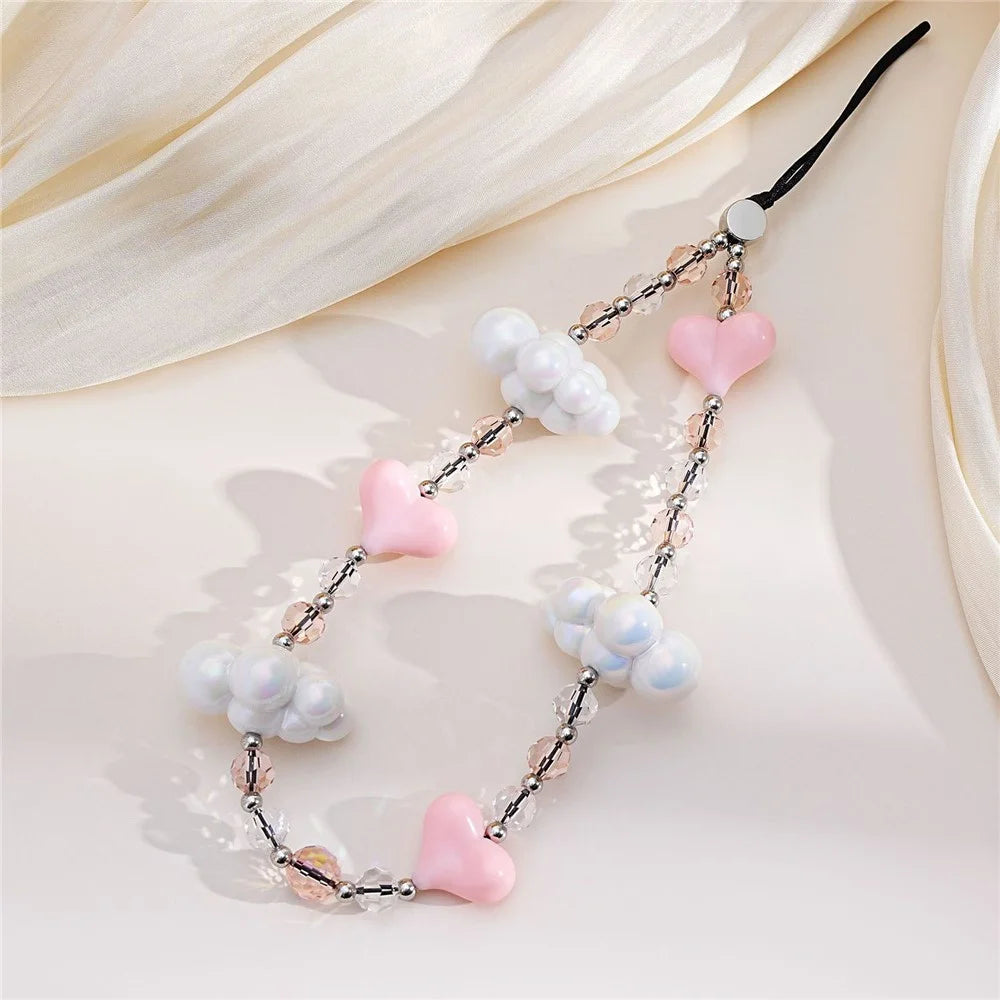 17cm Phone Chain Acrylic Cloud Lanyard with Heart Beads Crystal Phone Strap Anti-lost Hanging Accessory - 3