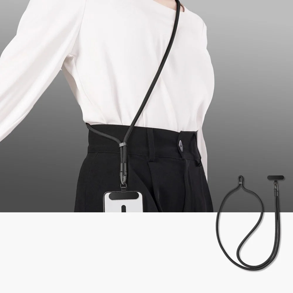 CT-69 126cm Crossbody Phone Lanyard Rope Security Buckle Adjustable Anti-Theft Strap with Tether Patch, Diameter: 7mm - Black - 2
