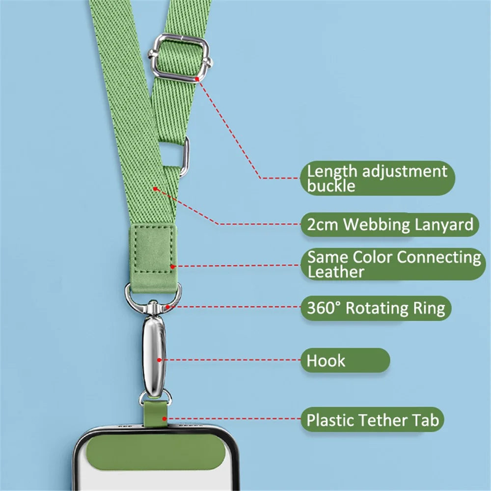 Anti-Lost Phone Lanyard with Metal Buckle, PC Tether Tab Adjustable Cell Phone Polyester Strap - Matcha Green - 6