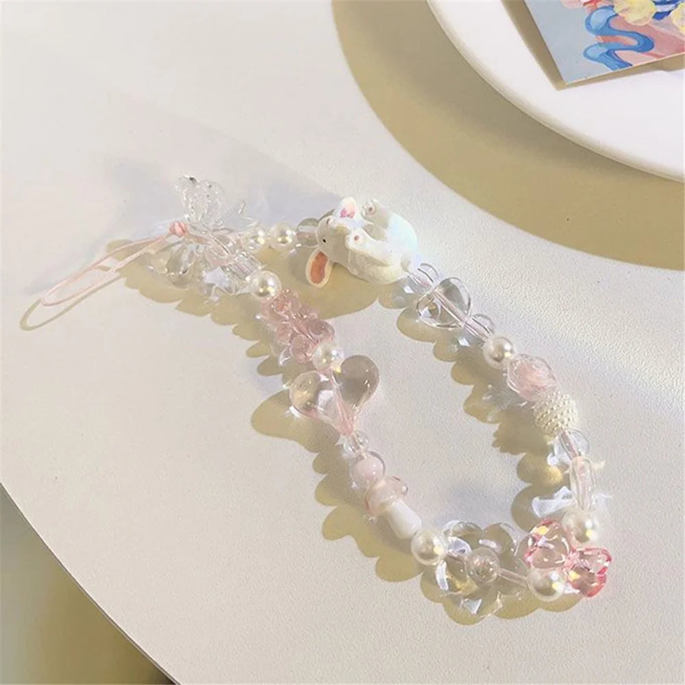384 Cute Rabbit Decor Mobile Phone Lanyard Resin Keychain Cellphone Beads Wrist Strap for CCD Camera - 2