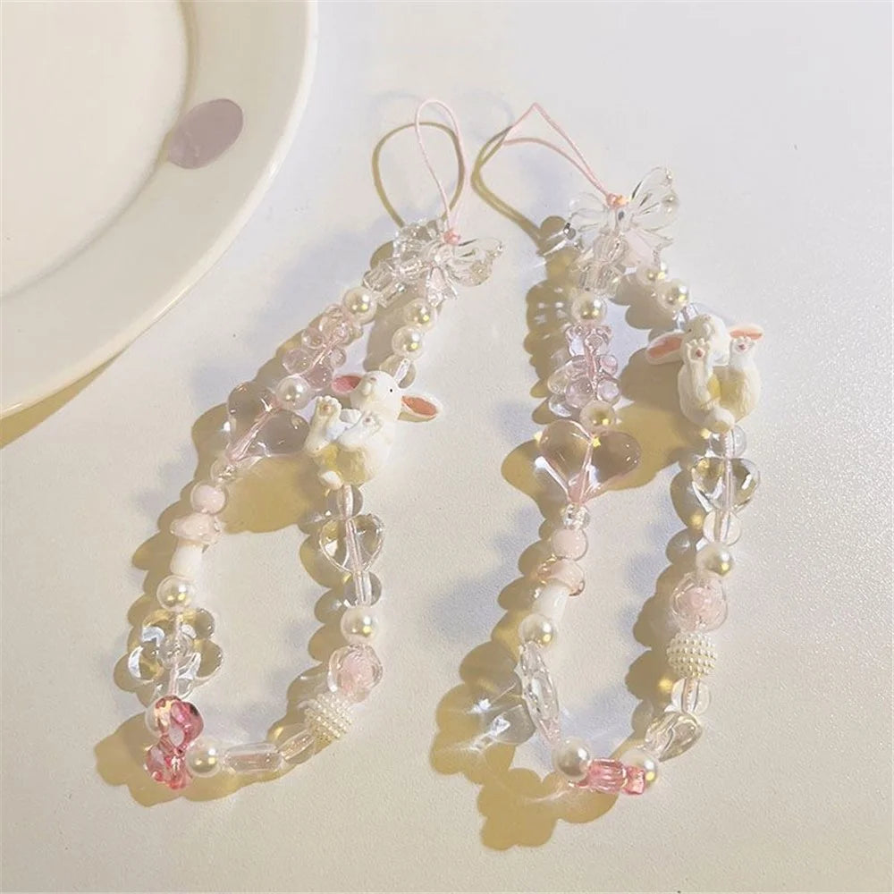 384 Cute Rabbit Decor Mobile Phone Lanyard Resin Keychain Cellphone Beads Wrist Strap for CCD Camera - 3