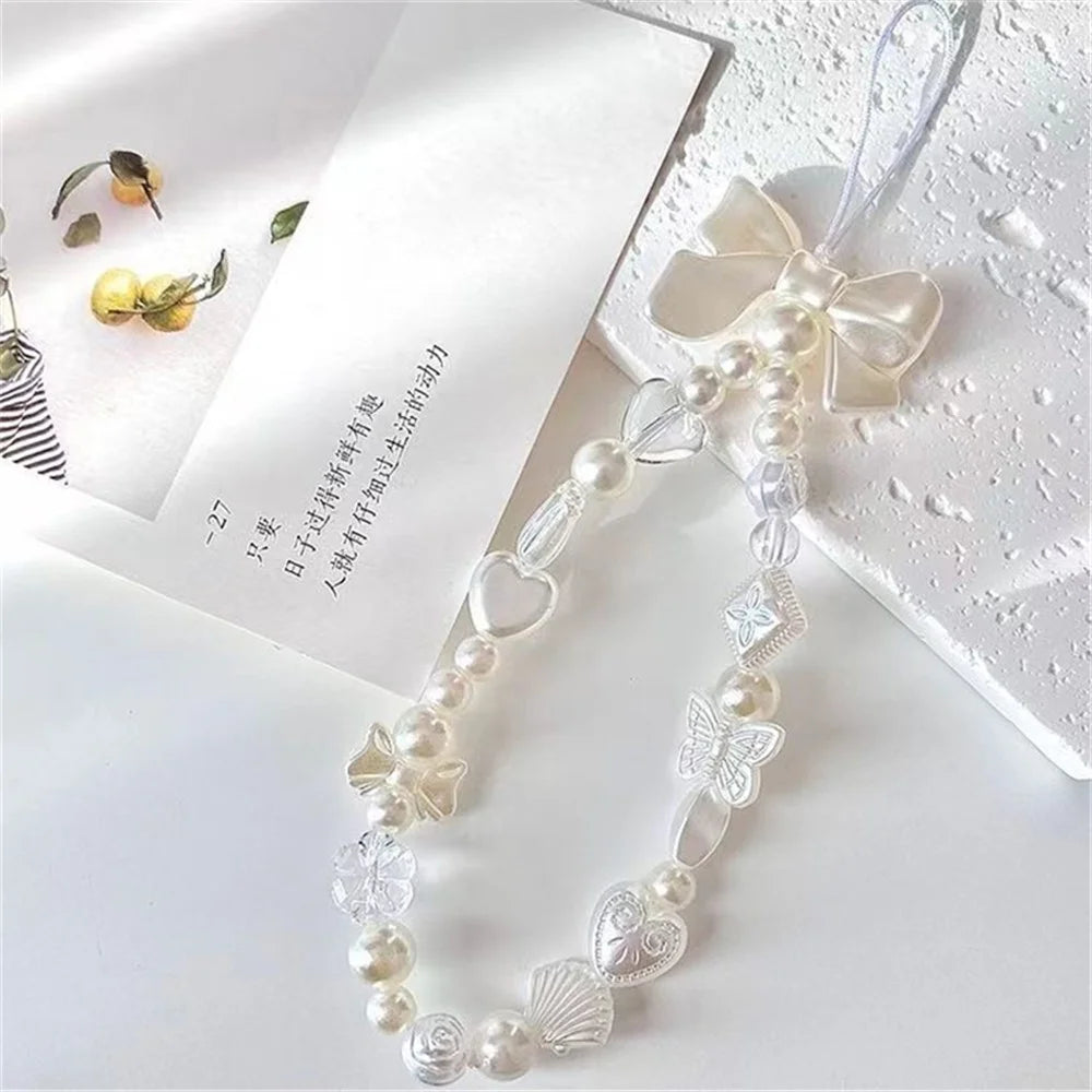 Beaded Phone Bracelet Strap Butterfly Heart Shells Phone Charms Lanyard Wristlet - 4