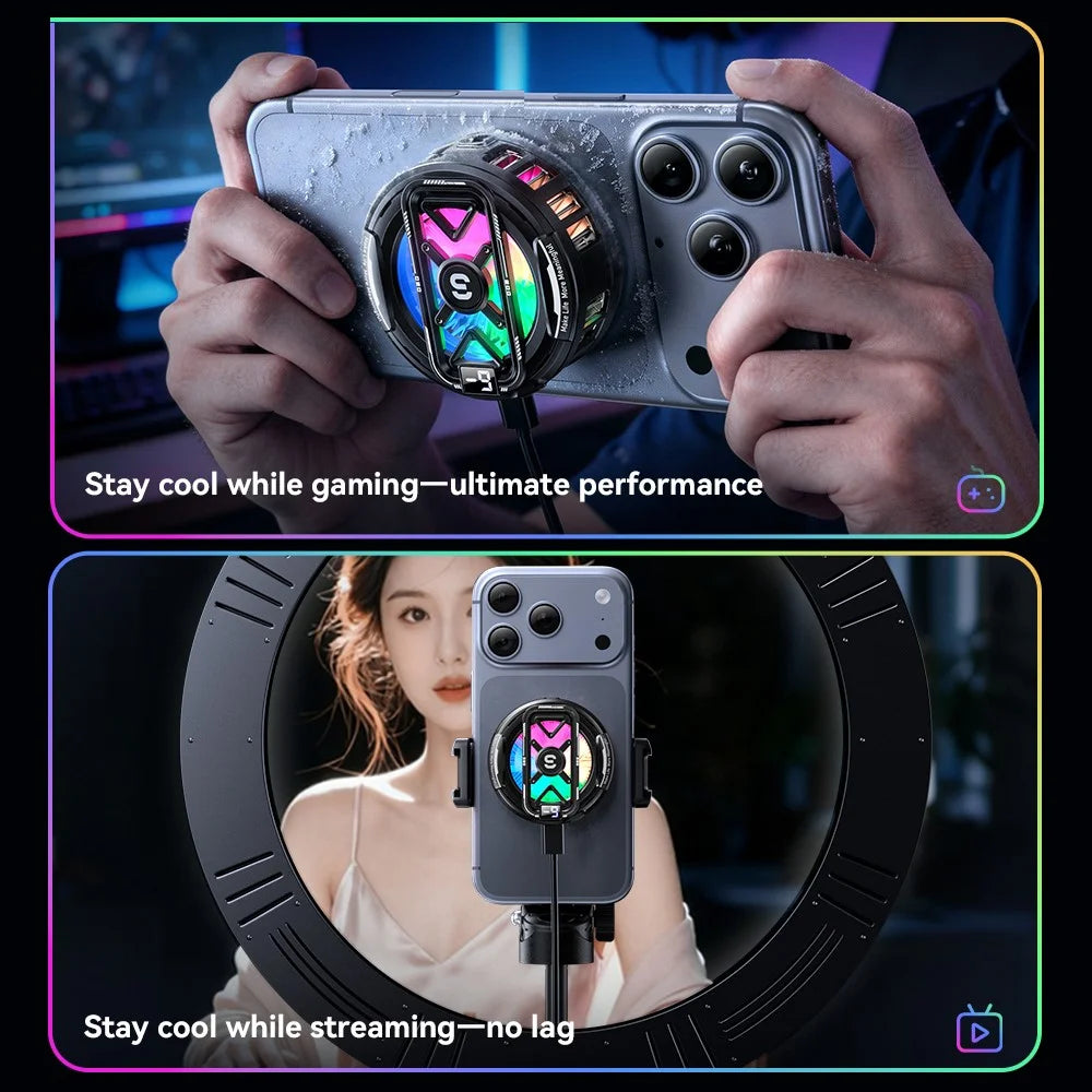 ESSAGER K51 Magnetic Digital Display Phone Cooler RGB Lighting Gaming TEC Cooling Fan Radiator for Smartphone - Black - 6