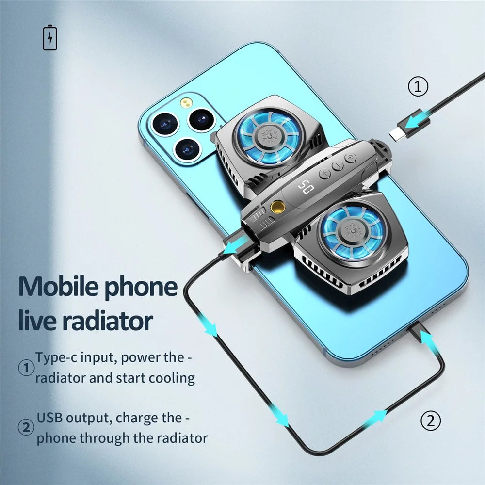 K4 Mobile Phone Radiator Dual-core Cooling Fan Smartphone Live Streaming Gaming Heat Dissipation Cooler - Dark Grey - 6
