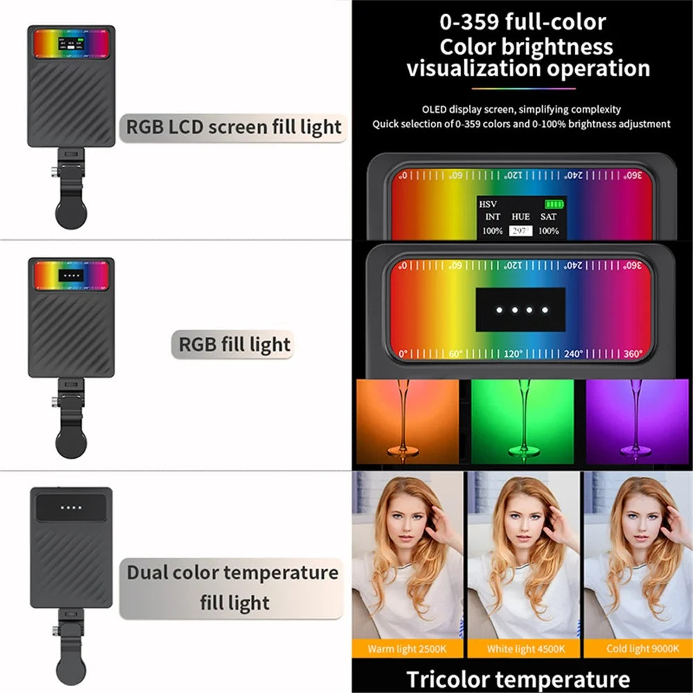 V16R 24 Effects RGB Light Clip-On Pocket Fill Light for Mobile Phone / Tablet / Laptop, without Screen - 7