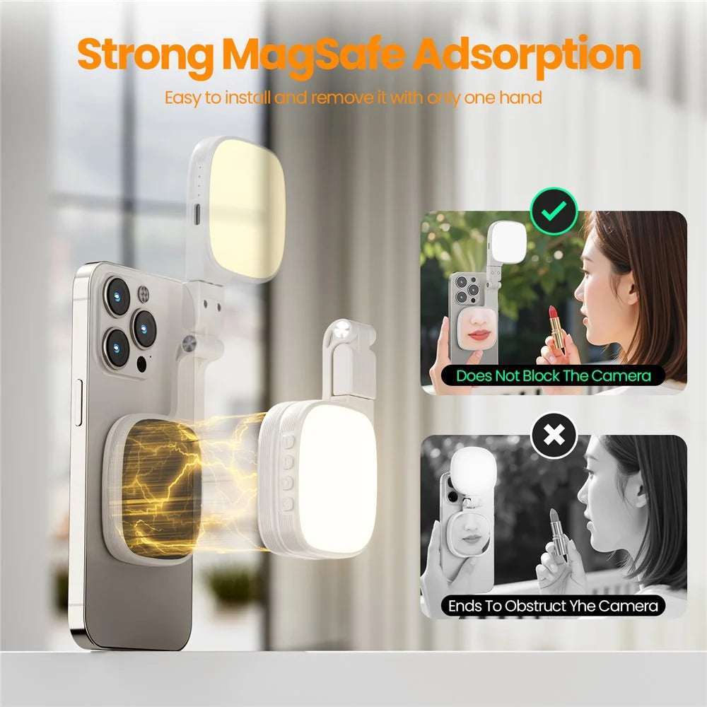 XJ105 Magnetic Selfie Light Makeup Mirror Flip LED Fill Light for Live Streaming Photography - White - 2
