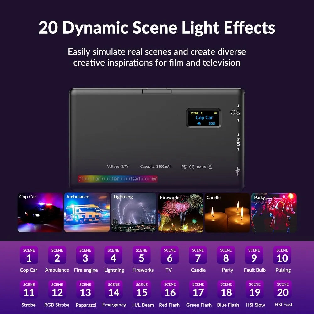 APEXEL APL-FL07 Photography RGB Colorful LED Light Portable Pocket Fill Light with 1/4 Screw Camera Lighting Kit for Video Conference Live-streaming - 6