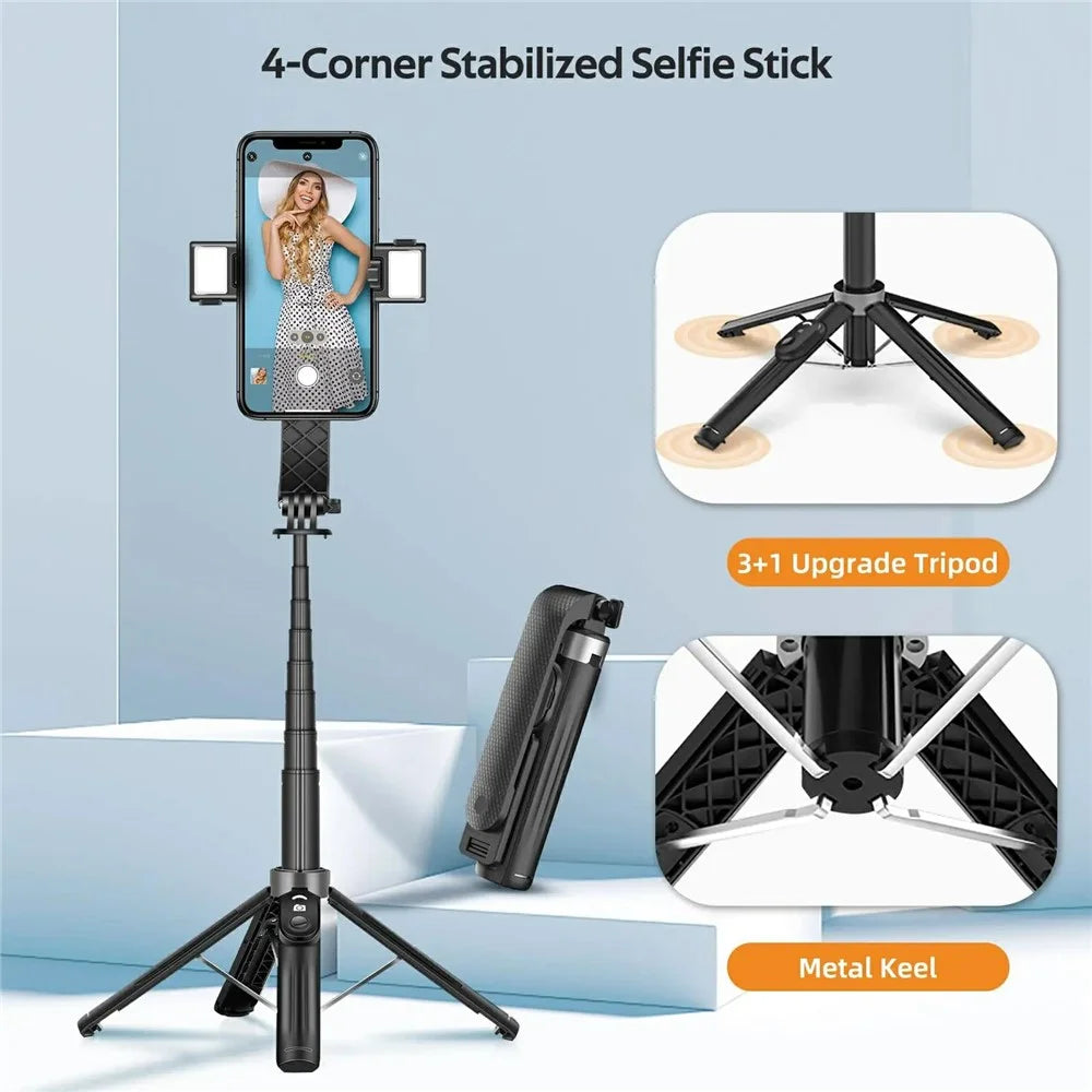 P07 Phone Holder Selfie Stick 4-Leg Tripod Stand with Remote Control - Black - 2