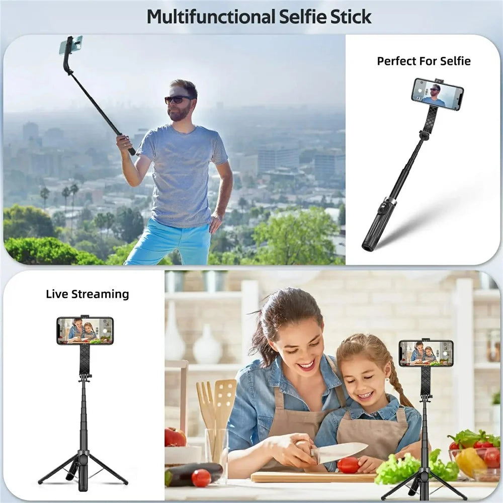 P07 2nd Gen V1 Phone Holder Selfie Stick 4-Leg Floor Stand with Bluetooth-compatible Remote Control + 1 Fill Light - Black - 2