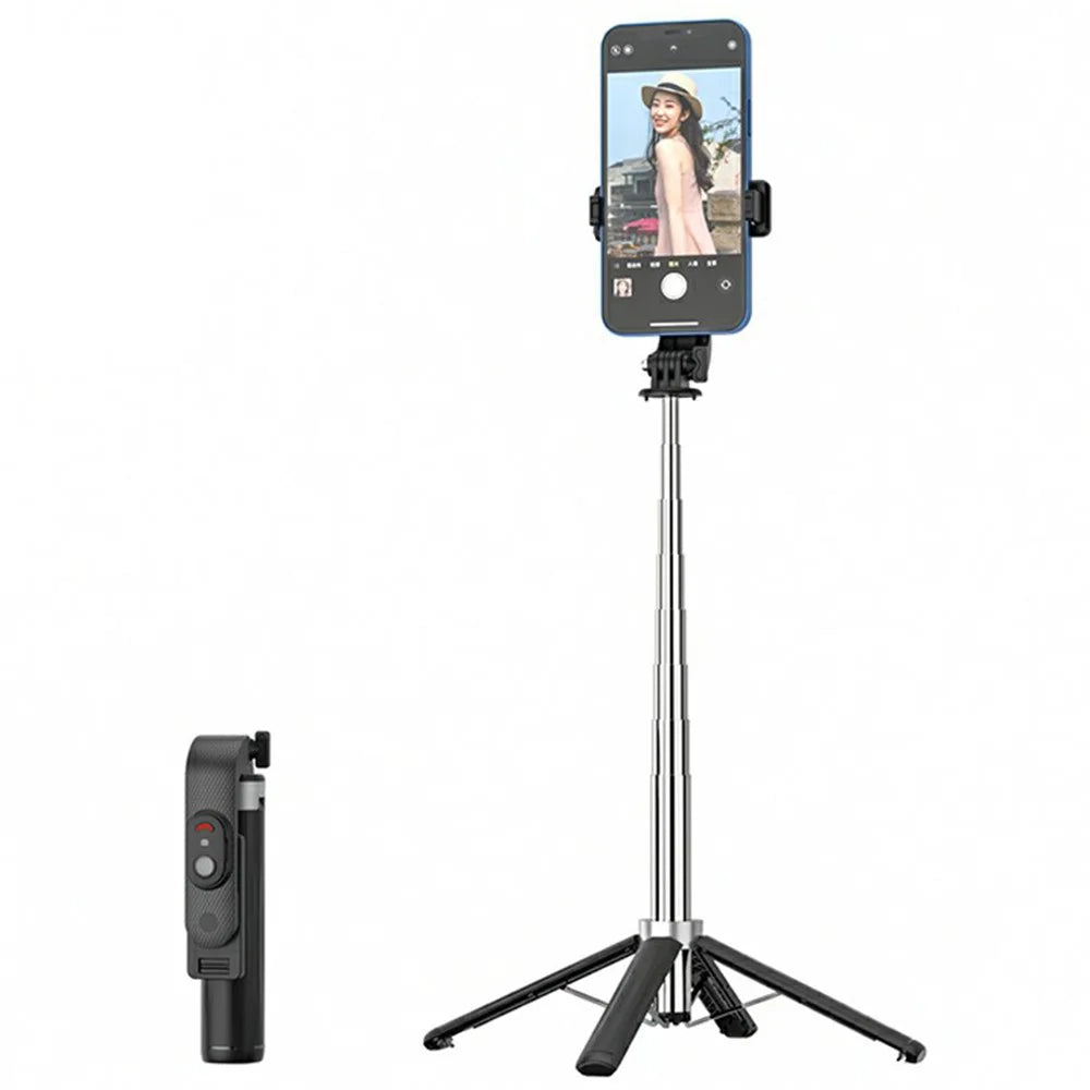 P06 Phone Holder Live Streaming Extendable Four-Leg Floor Stand Bluetooth-compatible Selfie Stick - Black - 1