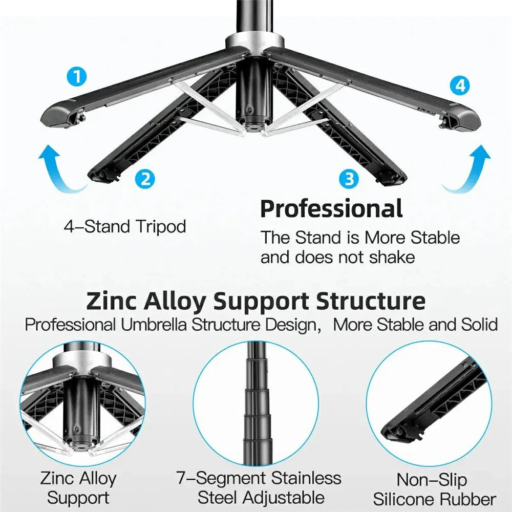 P06 Phone Holder Live Streaming Extendable Four-Leg Floor Stand Bluetooth-compatible Selfie Stick - Black - 2