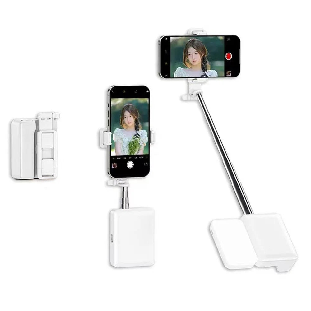 E6 360 Degree Rotating Phone Holder Anti Shake Extendable Selfie Stick with Fill Light for Live Streaming - White - 1