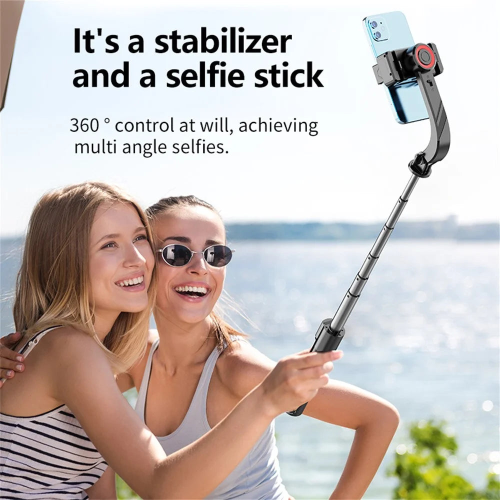 C08 Handheld Stabilizer with 1 Fill Light , Anti-Shake Gimbal Tripod Selfie Stick for Live Streaming - Black+Red - 4