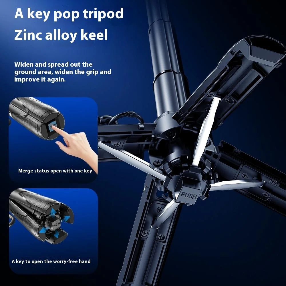 P15-C 2 In 1 Magnetic Phone Holder Telescopic Selfie Stick Portable Tripod Stand with Square Fill Light - Black - 5