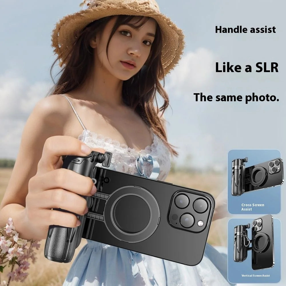 P15-C 2 In 1 Magnetic Phone Holder Telescopic Selfie Stick Portable Tripod Stand with G Style RGB Pocket Light - Black - 2