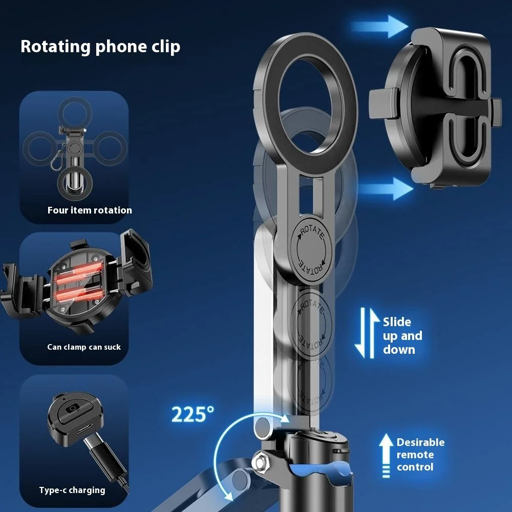 P15-C 2 In 1 Magnetic Phone Holder Telescopic Selfie Stick Portable Tripod Stand with K Style RGB Pocket Light - Black - 4