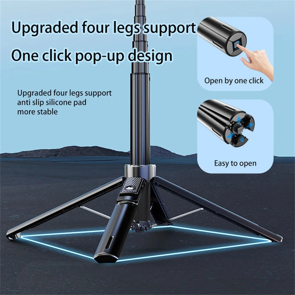 P135 Handheld Phone Selfie Stick Anti-Shake Magnetic Extendable Four-Legged Bracket with 1 Fill Light - Black - 5