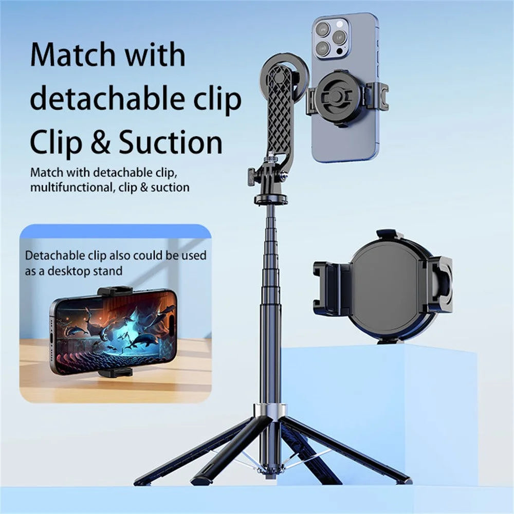 P135 Handheld Phone Selfie Stick Anti-Shake Magnetic Extendable Four-Legged Bracket with 2 Fill Lights - Black - 4