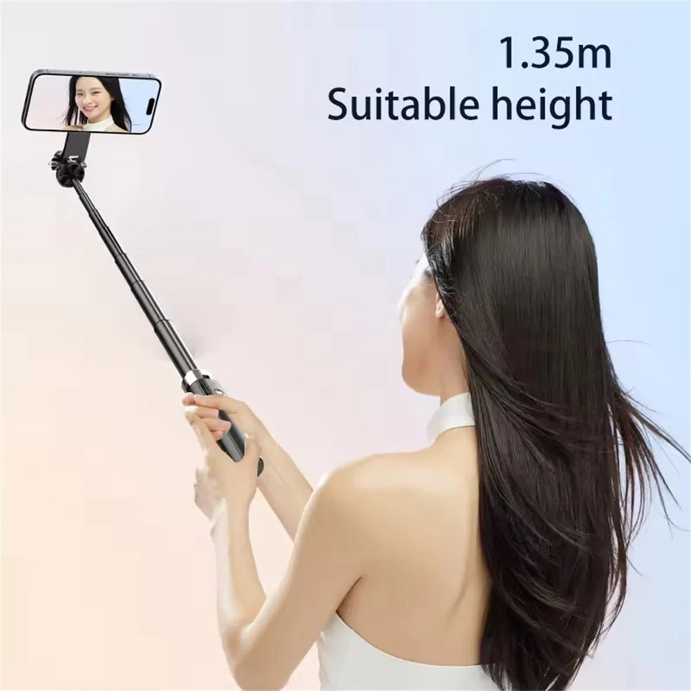P135 Handheld Phone Selfie Stick Anti-Shake Magnetic Extendable Four-Legged Bracket with 2 Fill Lights - Black - 6