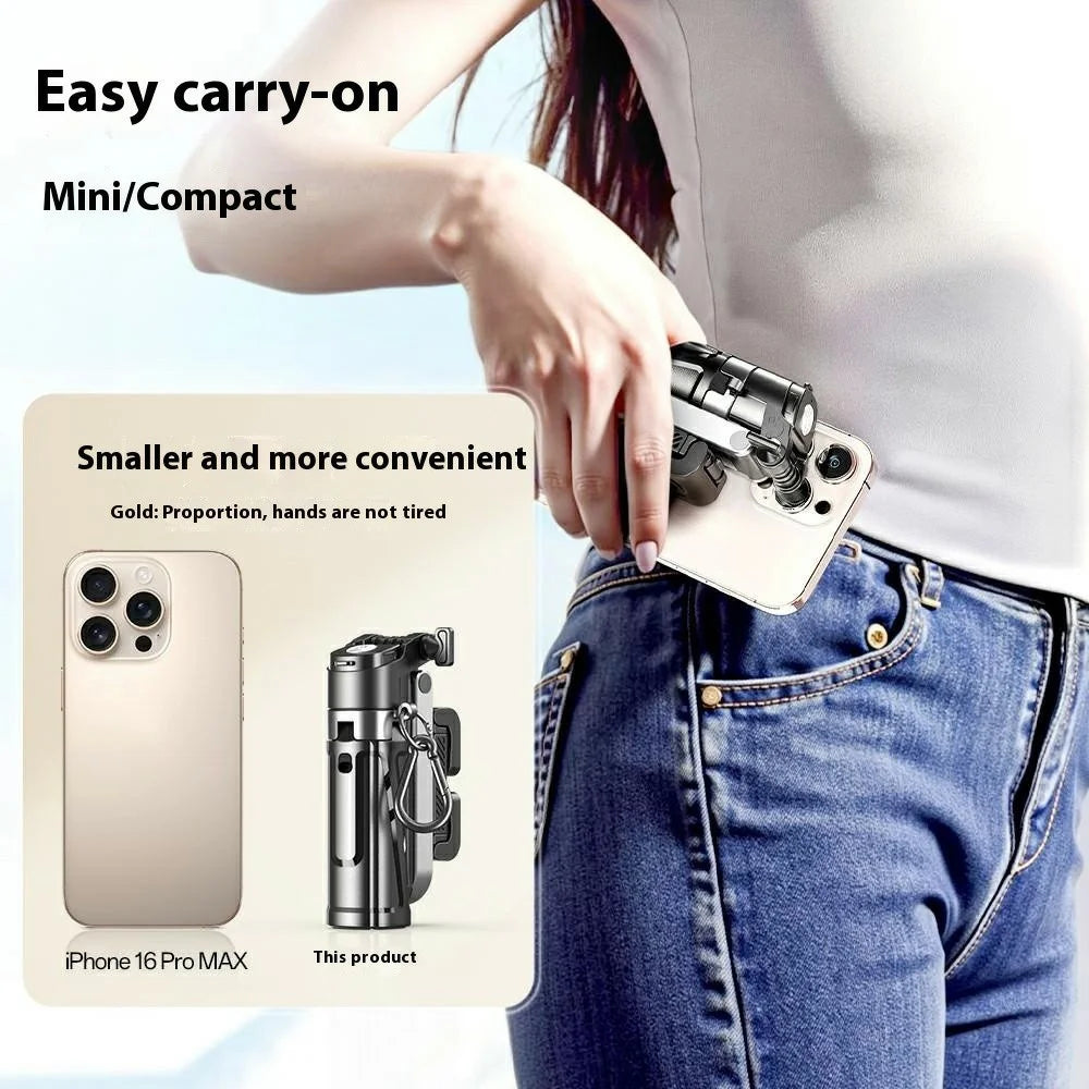 P25 Portable Travel Handheld Phone Selfie Stick Extendable Anti Shake Four-Legged Bracket with 1 Fill Light - Black - 2