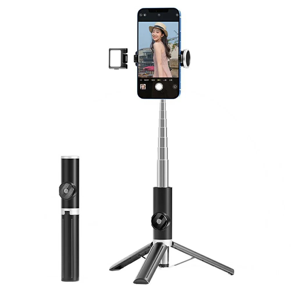 P12S Portable Bluetooth-Compatible Remote Control Selfie Stick Smartphones Extendable Tripod with 1 Fill Light - 1