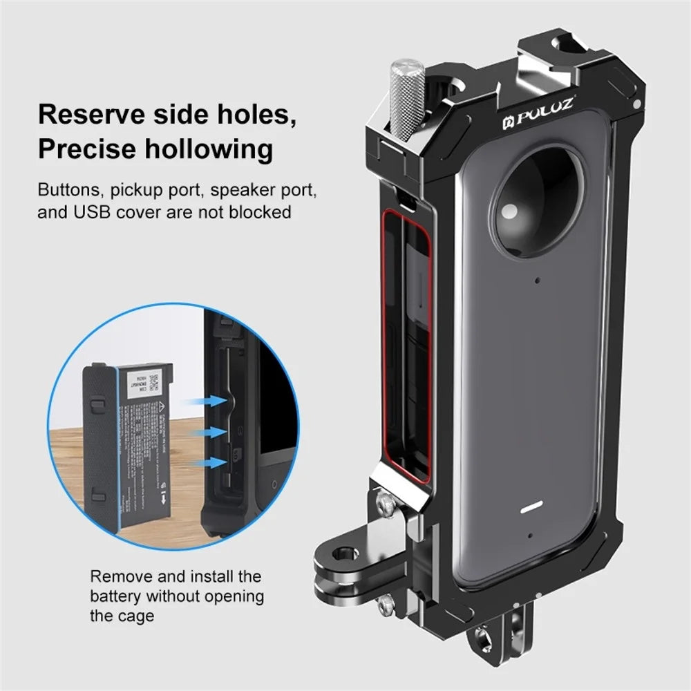 PULUZ PU805B For Insta360 X3 Aluminum Alloy Rabbit Cage Housing Frame with Expand Cold Shoe Mount - 7