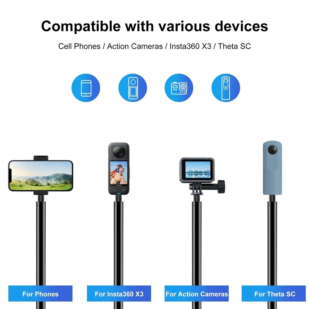 PULUZ PU887B For Insta360 X3 Handle Tripod Bullet Time Rotating Desktop Stand with 110cm Selfie Stick Kit - 6
