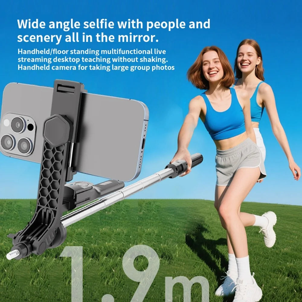 K50 Single Phone Clip TikTok Bluetooth-Compatible Selfie Stick 1.9m Extendable Tripod with 1 Fill Light - Black - 2