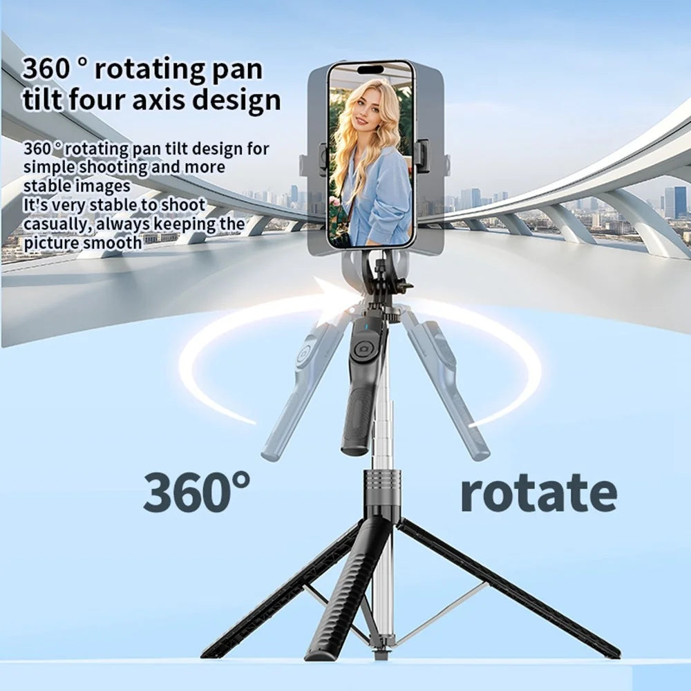 K50 Single Phone Clip TikTok Bluetooth-Compatible Selfie Stick 1.9m Extendable Tripod with 1 Fill Light - Black - 6