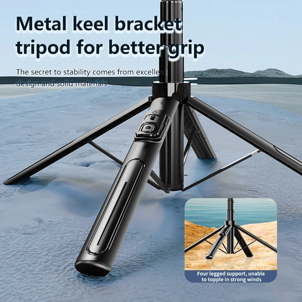 K27 Bluetooth-Compatible Selfie Stick Phone Extendable Live Streaming 4-Leg Stand with 1 Square Fill Light - Black - 7