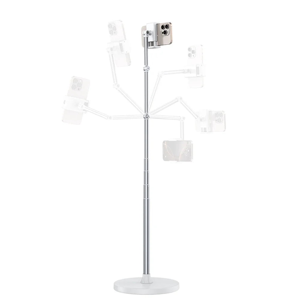 X9 Integrated Foldable Phone Floor Stand Telescopic Adjustable Overhead Shooting Stand for Live Streaming - White - 2