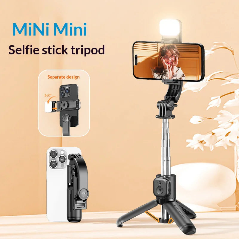 CYKE Q21S For Smartphone Bluetooth-compatible Selfie Stick with Fill Light Mini Tripod for Live Streaming Vlogging - Black - 2