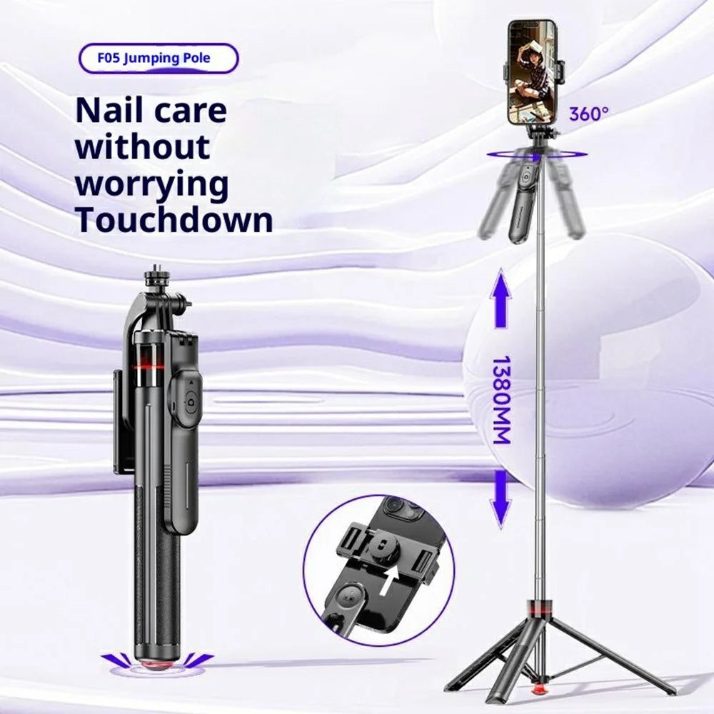 F05 Extendable Selfie Stick Tripod Stand 360° Rotating Remote Control Phone Holde for Vlogging Photography - 2