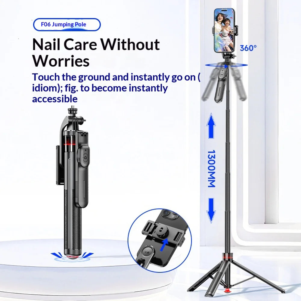 F06 1.3m Extendable Selfie Stick Auto Pop Open Tripod with Bluetooth-compatible Remote - F06 - 2