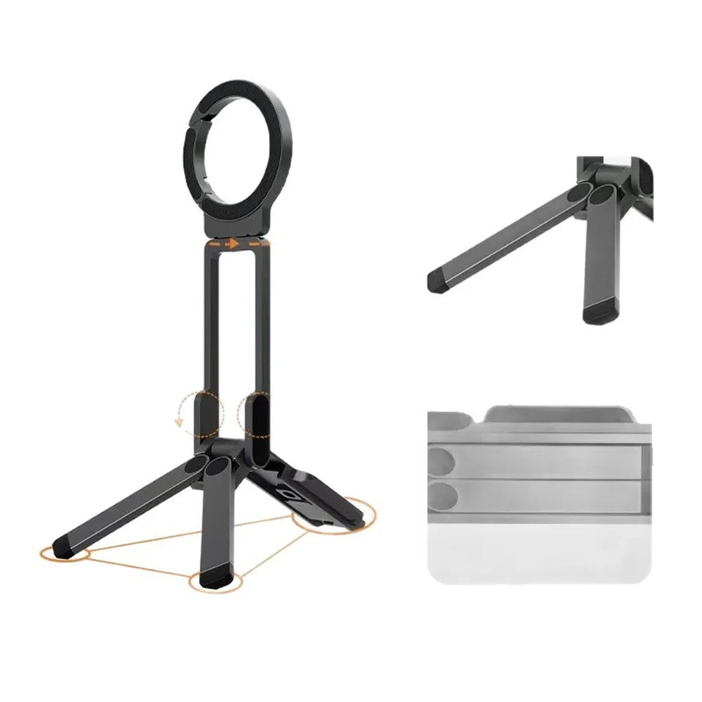 Portable Magnetic Phone Stand Travel Foldable Rotating Cellphone Holder for Selfie Live Streaming - Space Gray - 1