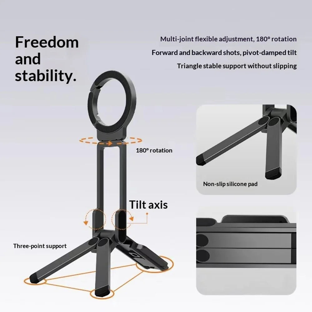 Portable Magnetic Phone Stand Travel Foldable Rotating Cellphone Holder for Selfie Live Streaming - Space Gray - 2