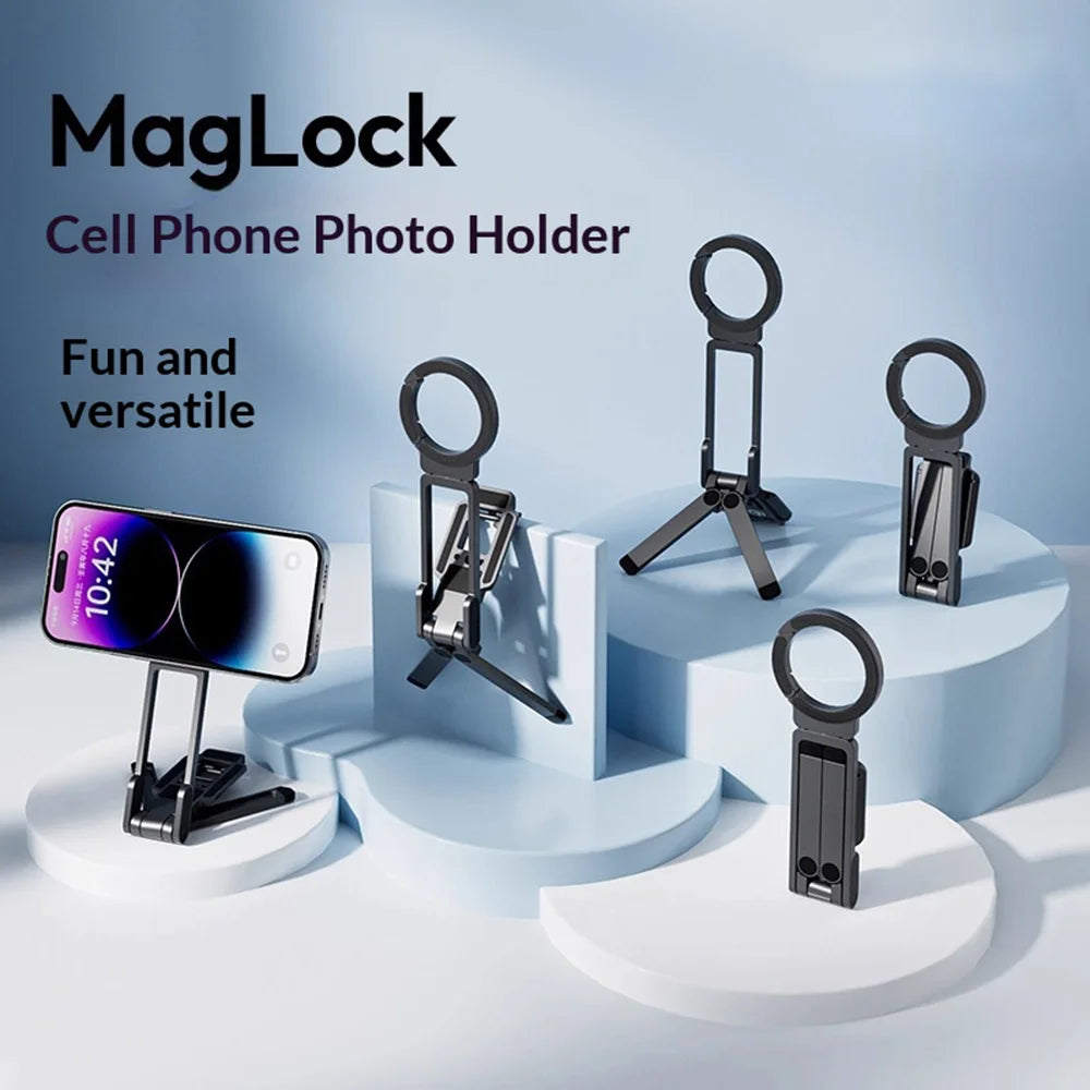 Portable Magnetic Phone Stand Travel Foldable Rotating Cellphone Holder for Selfie Live Streaming - Space Gray - 4