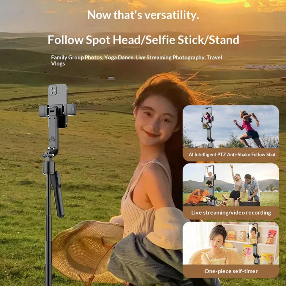FUNSNAP A8 AI Tracking Phone Tripod 1.9m Extendable 4-Leg Stand for Live Streaming Video Recording (without Fill Light) - Black - 5