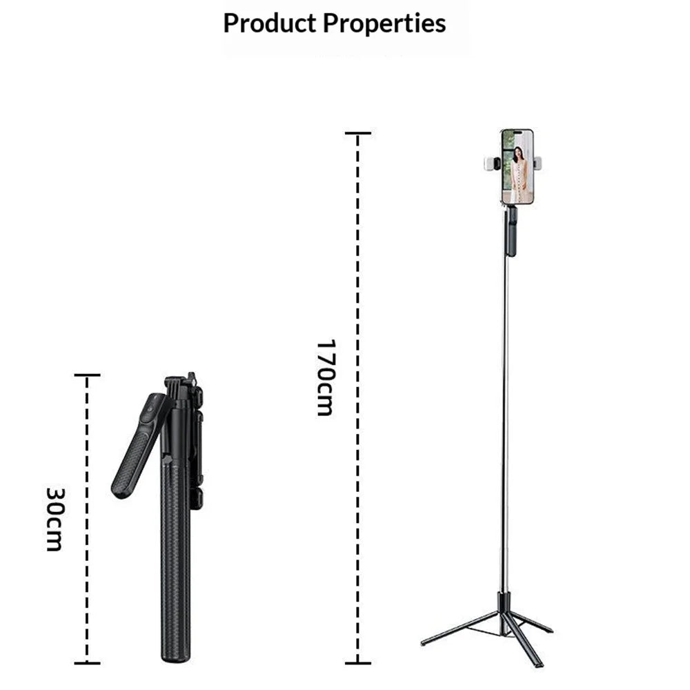 S7 Portable Bluetooth-compatible Remote Control Selfie Stick 1.7m Extendable Tripod Stand 4-Axis Anti-Shake Gimbal Phone Holder for Live Streaming Photography - Black - 7
